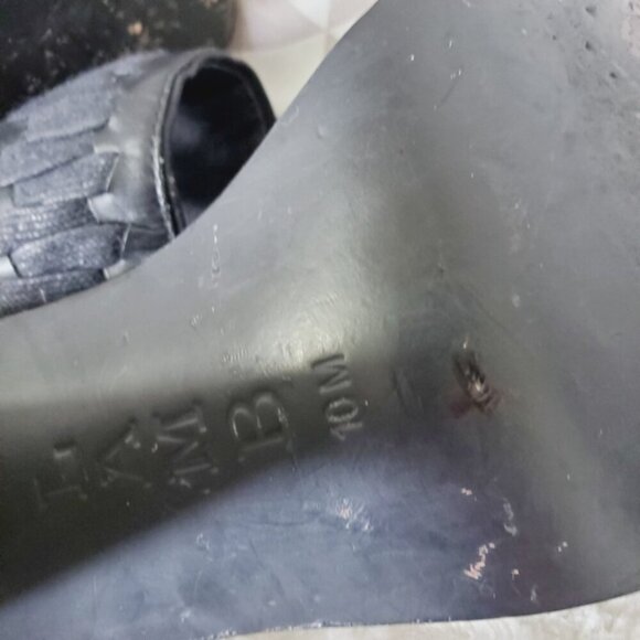 L.A.M.B Valiant Avant Garde Wood Block Heel Leather Mod Goth Strappy Heels 10 - Picture 6 of 7